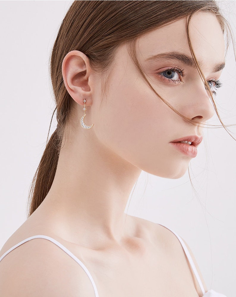 Moon and Star Asymmetric Earrings