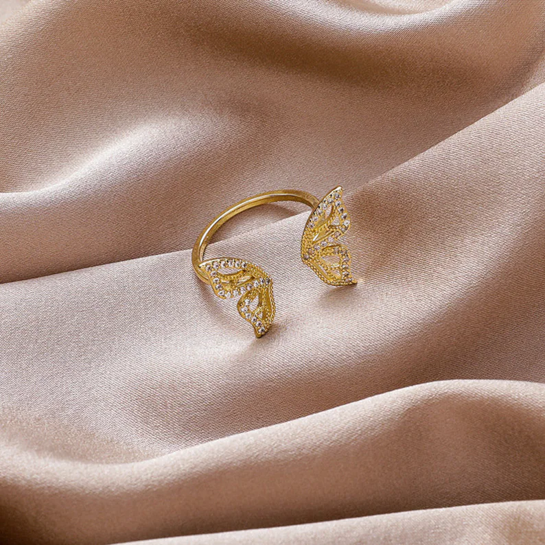 Butterfly Rings with Shiny CZ Drop
