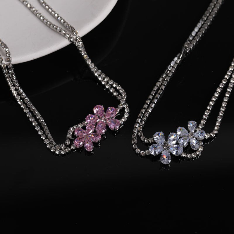 Flower Crystal Drop Earrings/Necklace