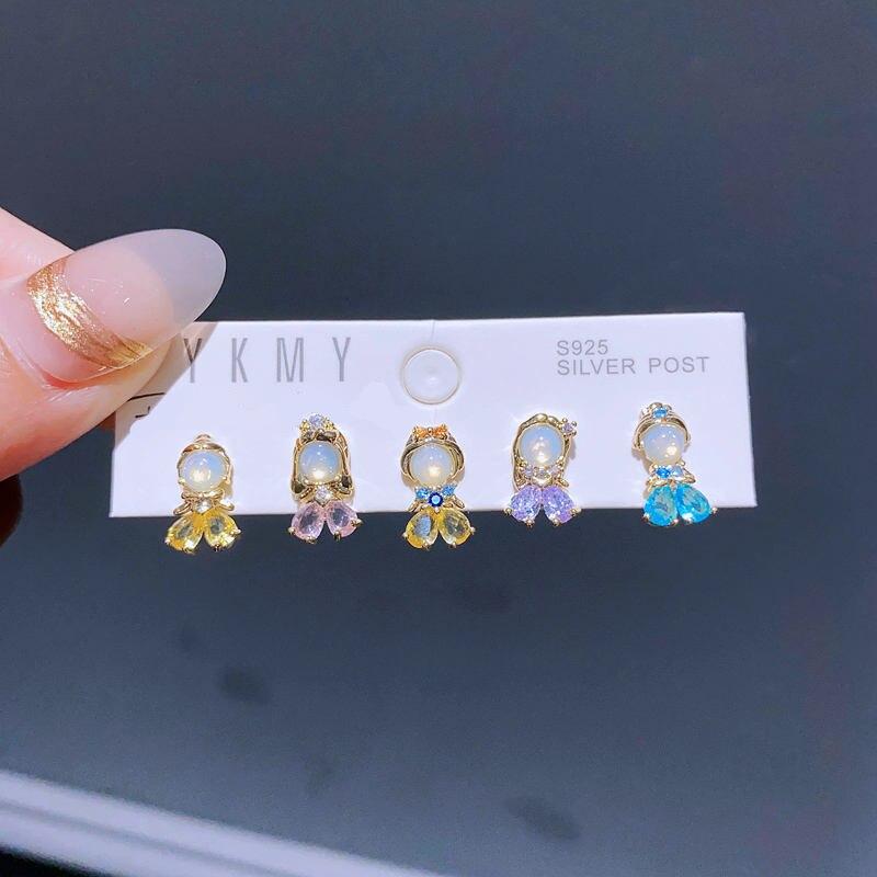 Mixed 5pcs/Set Colorful Zircon Crystal Fairy Tale Stud Earrings for Women Girls Party Gift Jewelry Mixed 5pcs/Set Colorful Zircon Crystal Fairy Tale Stud Earrings for Women Girls Party Gift Jewelry