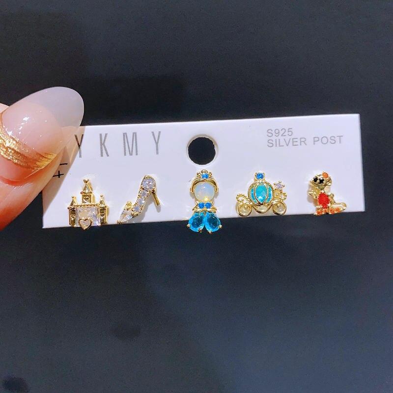Mixed 5pcs/Set Colorful Zircon Crystal Fairy Tale Stud Earrings for Women Girls Party Gift Jewelry Mixed 5pcs/Set Colorful Zircon Crystal Fairy Tale Stud Earrings for Women Girls Party Gift Jewelry