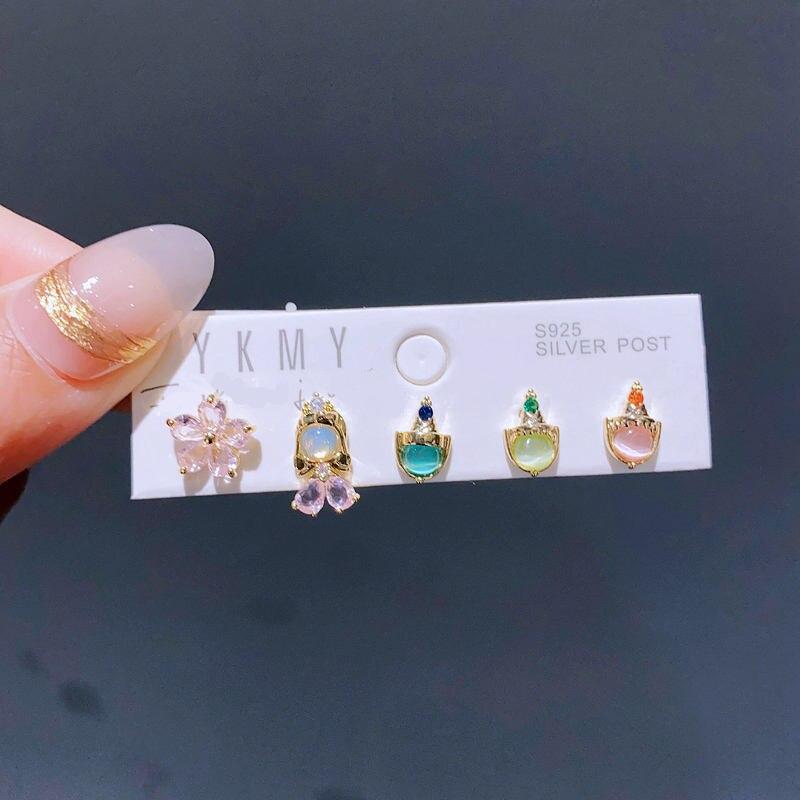 Mixed 5pcs/Set Colorful Zircon Crystal Fairy Tale Stud Earrings for Women Girls Party Gift Jewelry Mixed 5pcs/Set Colorful Zircon Crystal Fairy Tale Stud Earrings for Women Girls Party Gift Jewelry