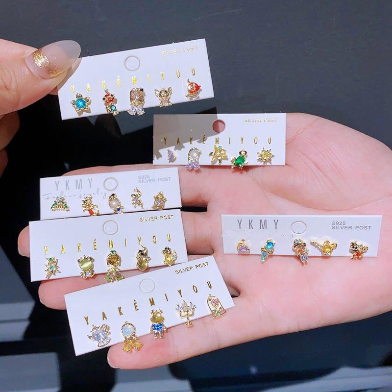 Mixed 5pcs/Set Colorful Zircon Crystal Fairy Tale Stud Earrings for Women Girls Party Gift Jewelry Mixed 5pcs/Set Colorful Zircon Crystal Fairy Tale Stud Earrings for Women Girls Party Gift Jewelry