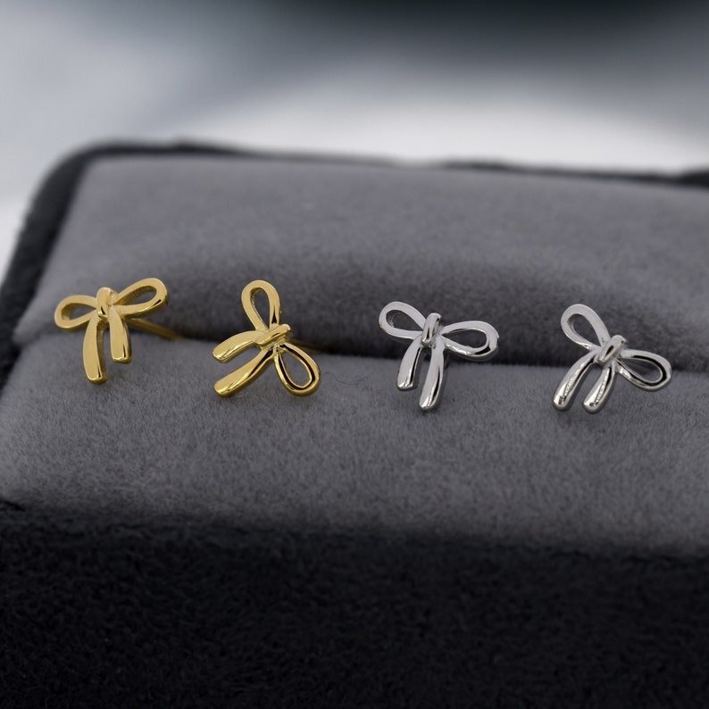 Ribbon Bow Stud Earrings in Sterling Silver