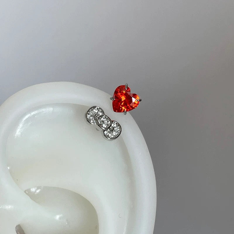 Red Heart Kitty Helix Earrings