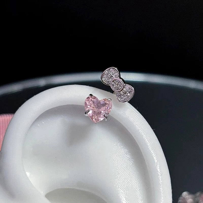 Pink Heart Kitty Helix Earrings