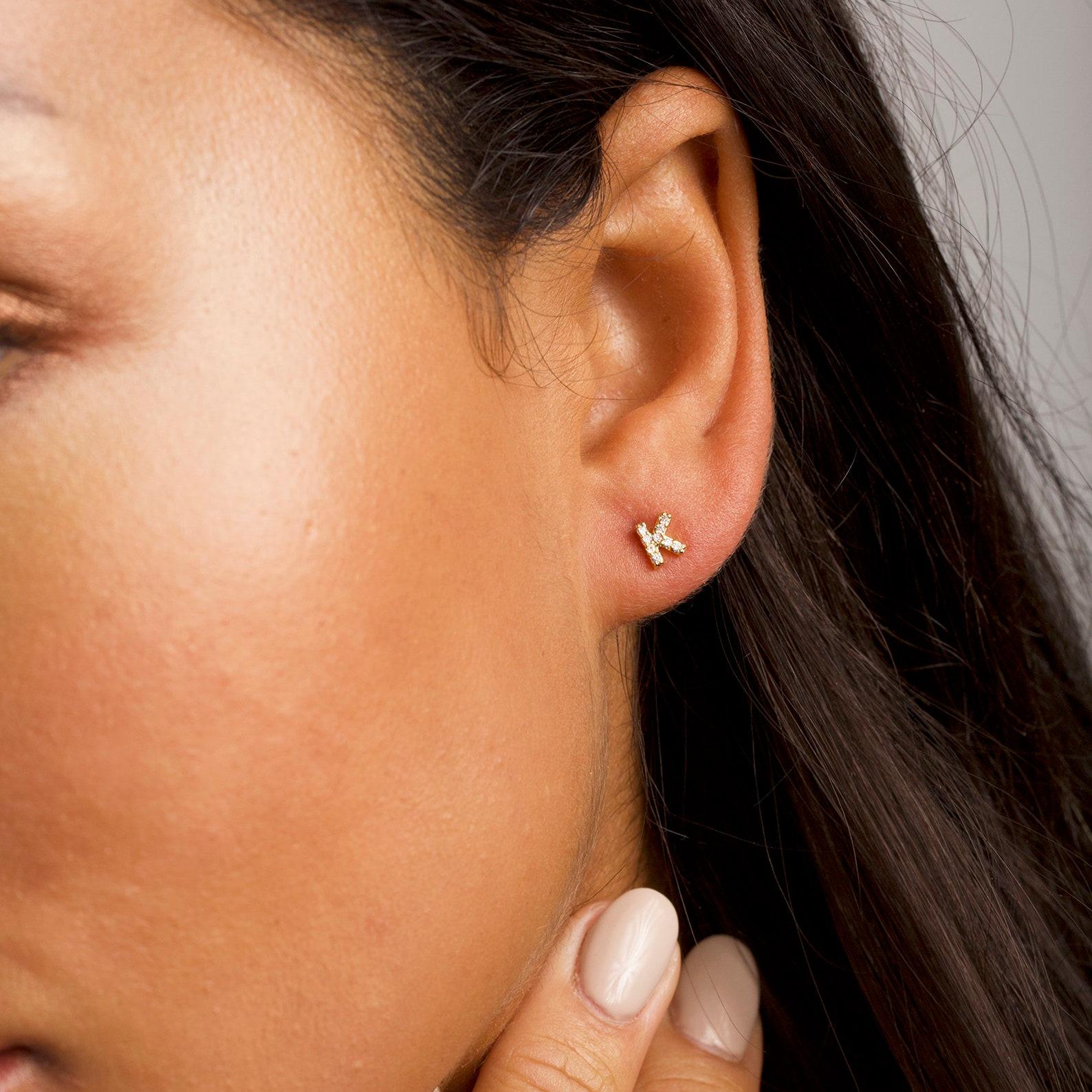 Tiny Initial Letter Stud Earring