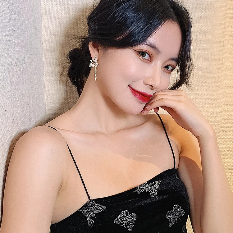 Diamond Long Tassel Butterfly Temperament Earrings