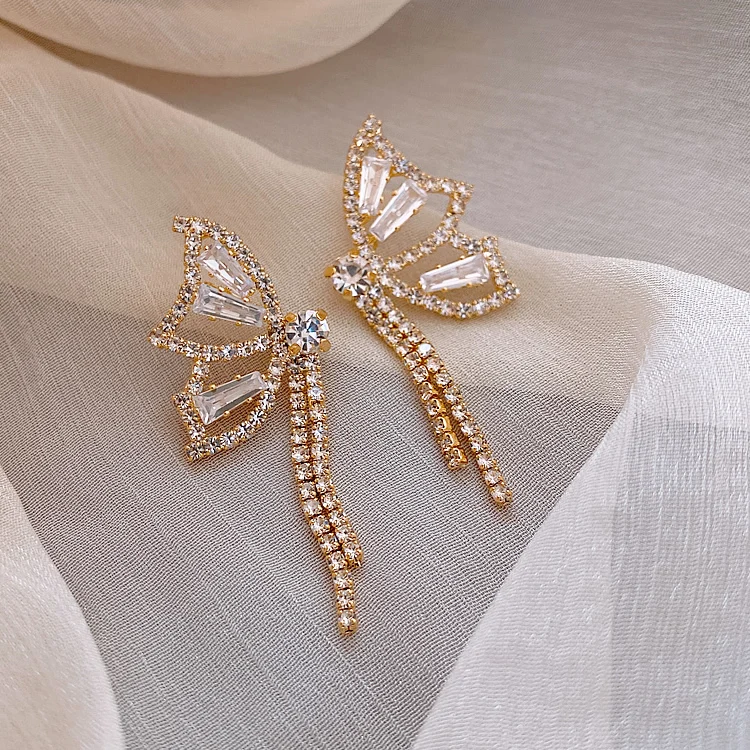 Diamond Long Tassel Butterfly Temperament Earrings