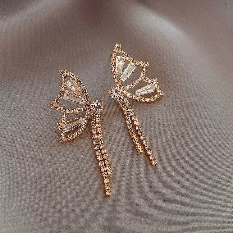 Diamond Long Tassel Butterfly Temperament Earrings