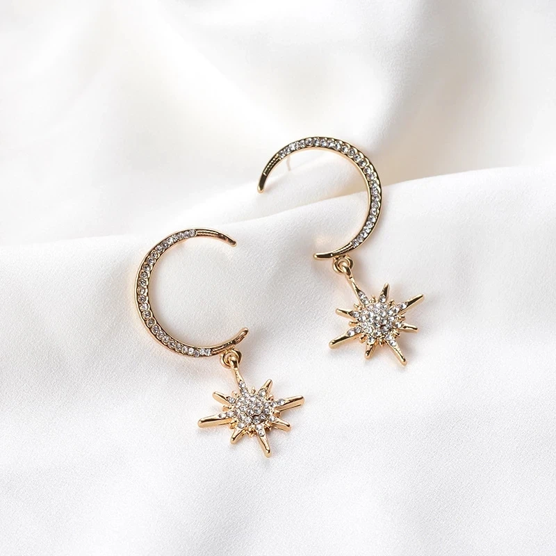 Sparkly Dangling Moon and Star Earring