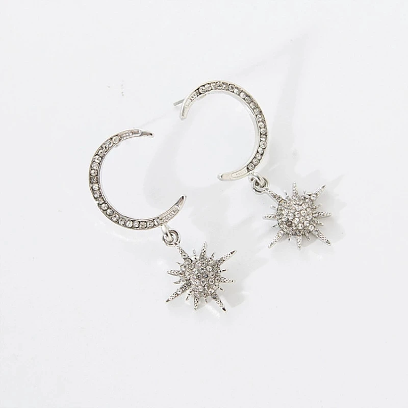 Sparkly Dangling Moon and Star Earring