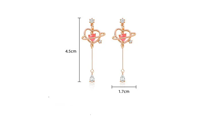 Pink Heart Threader Earrings