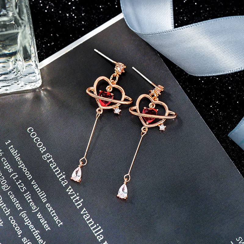 Pink Heart Threader Earrings