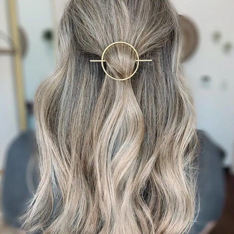 Long Bar Stainless Steel Round Barrette Hair Clip