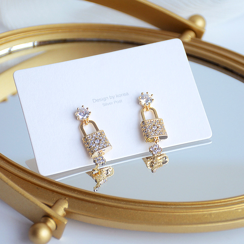 Gold Plated Lock and Key Flowers Drop Earrings