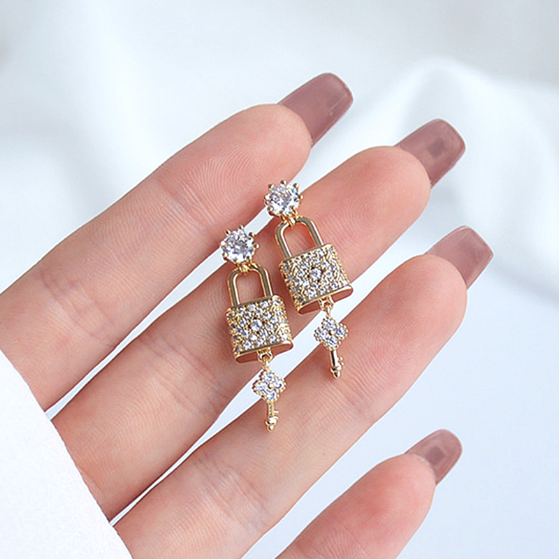 Gold Plated Lock and Key Flowers Drop Earrings