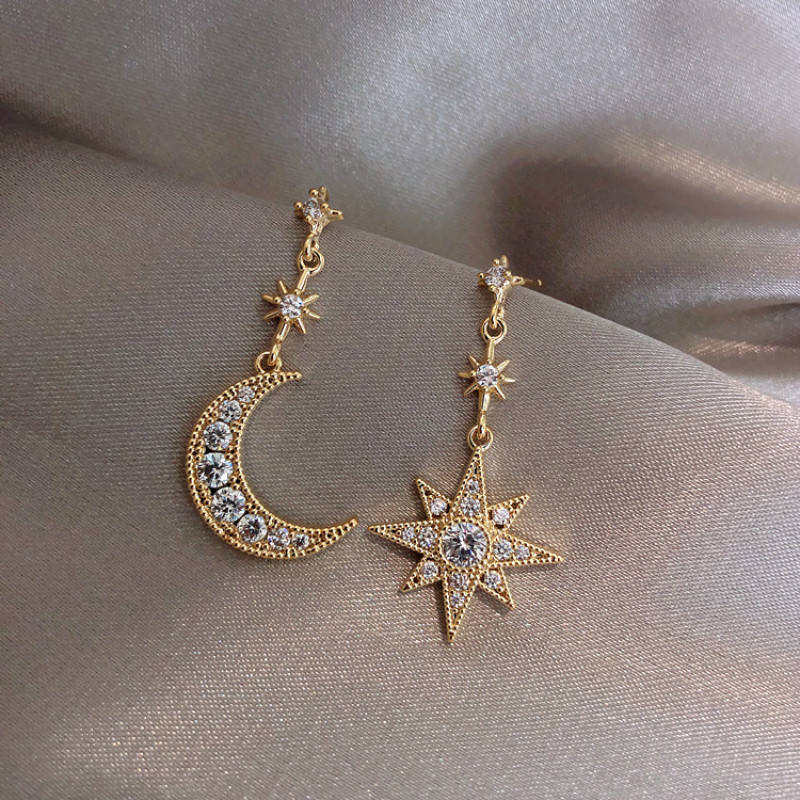 Moon and Star Asymmetric Earrings