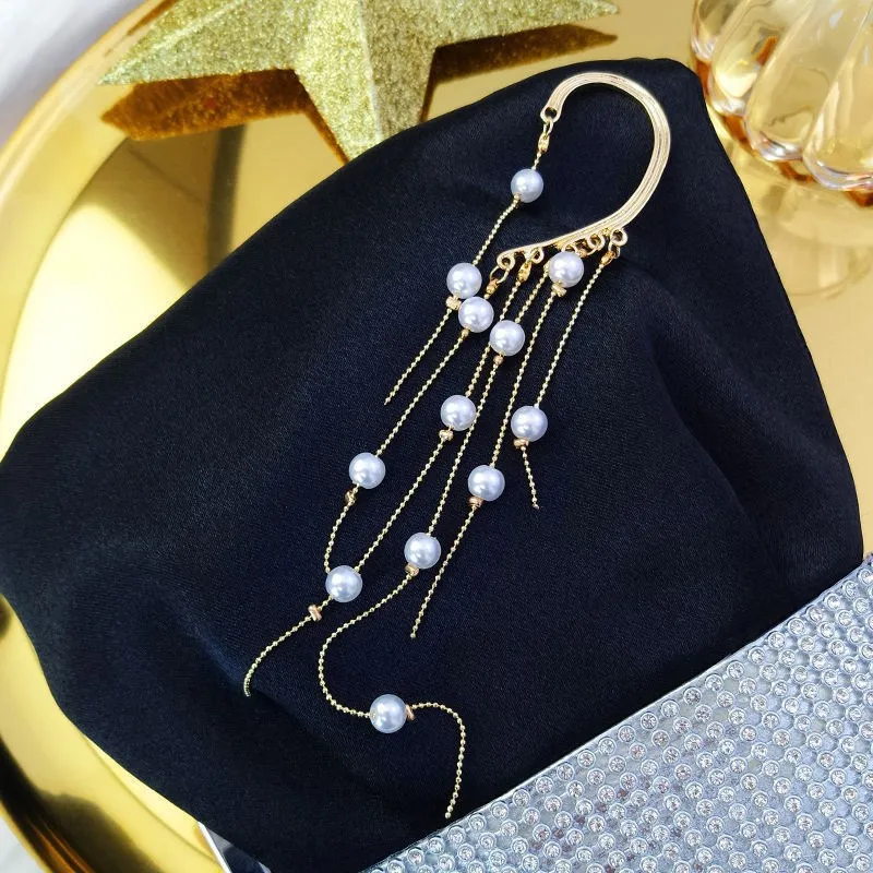 Pearls Tassel Ear Cuff