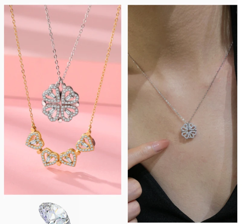 Clover Love Necklace Four Hearts