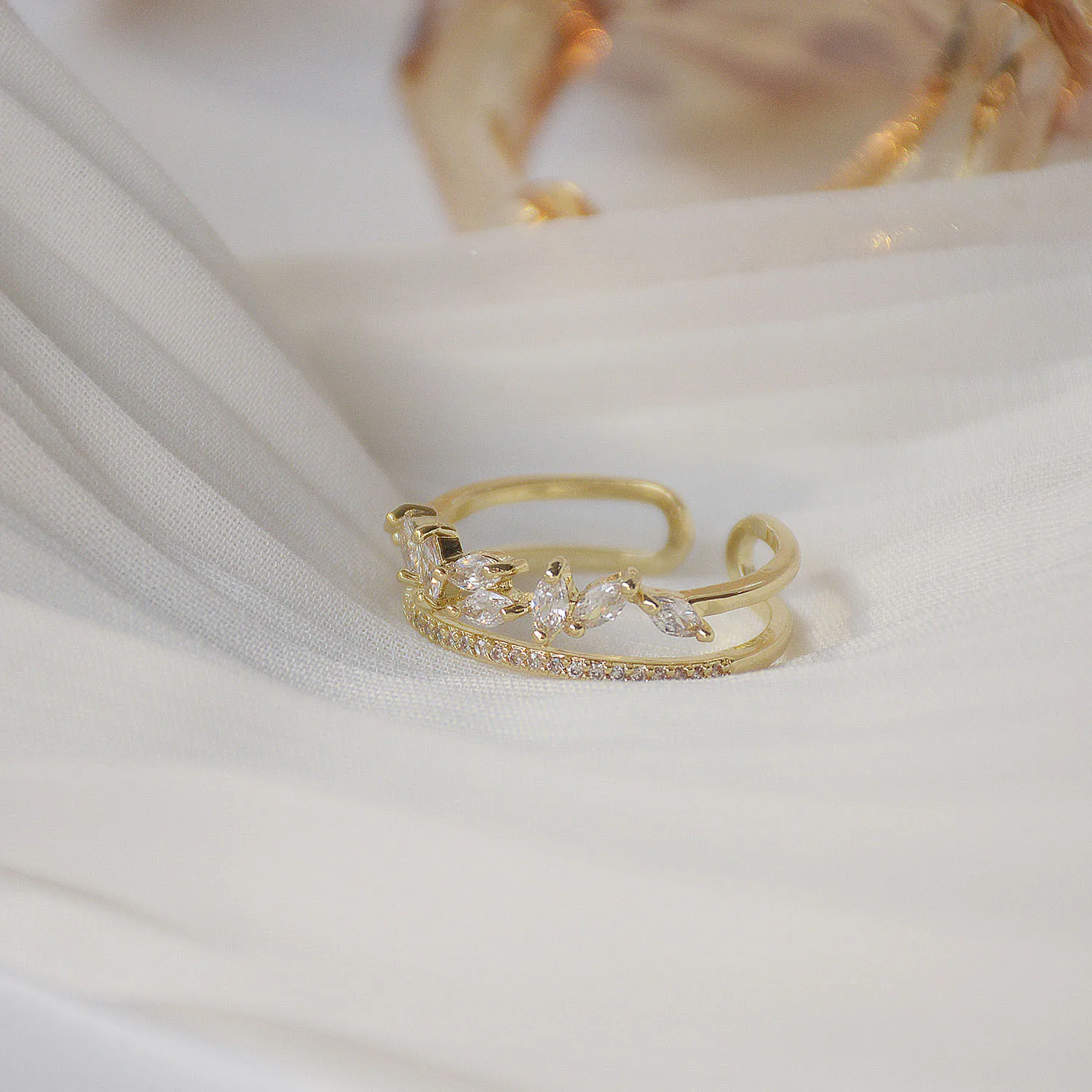 2pcs/set Leaf Adjustable 18K gold plated Ring