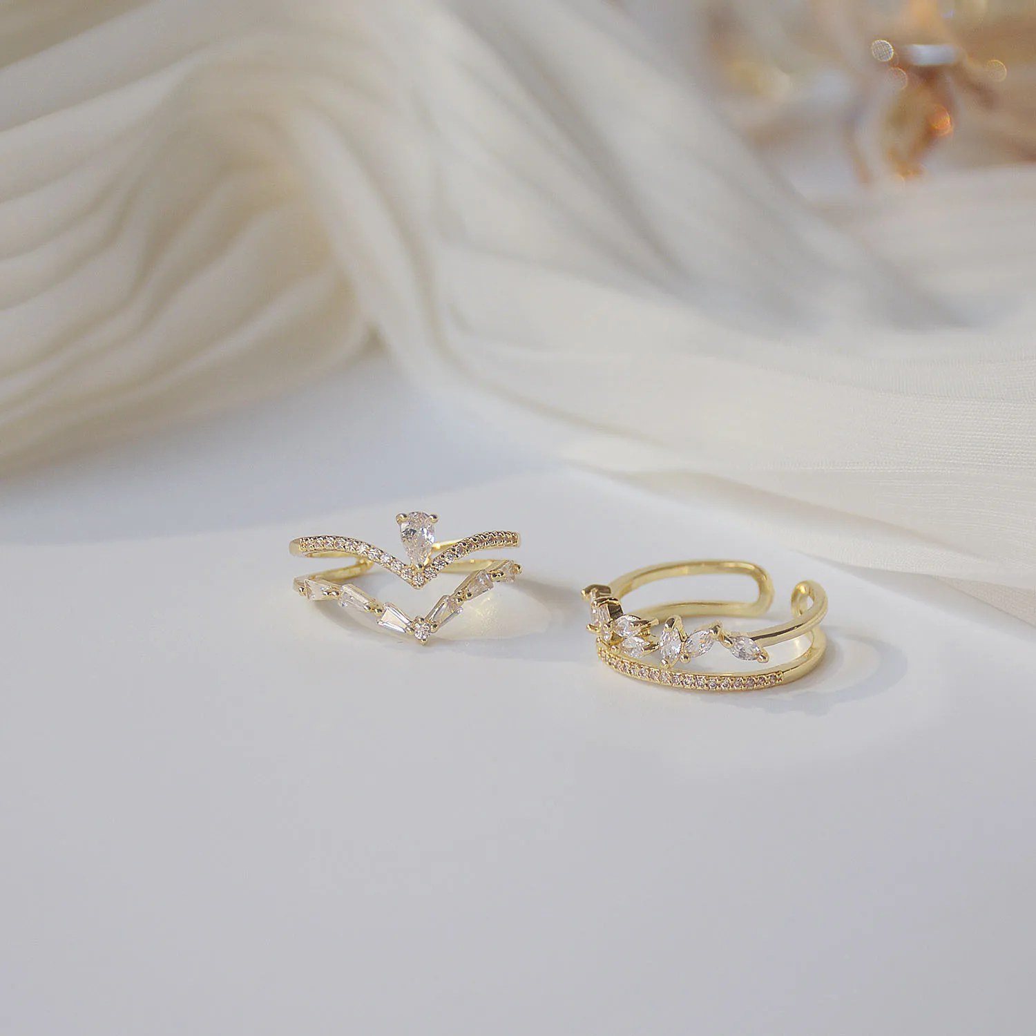 2pcs/set Leaf Adjustable 18K gold plated Ring