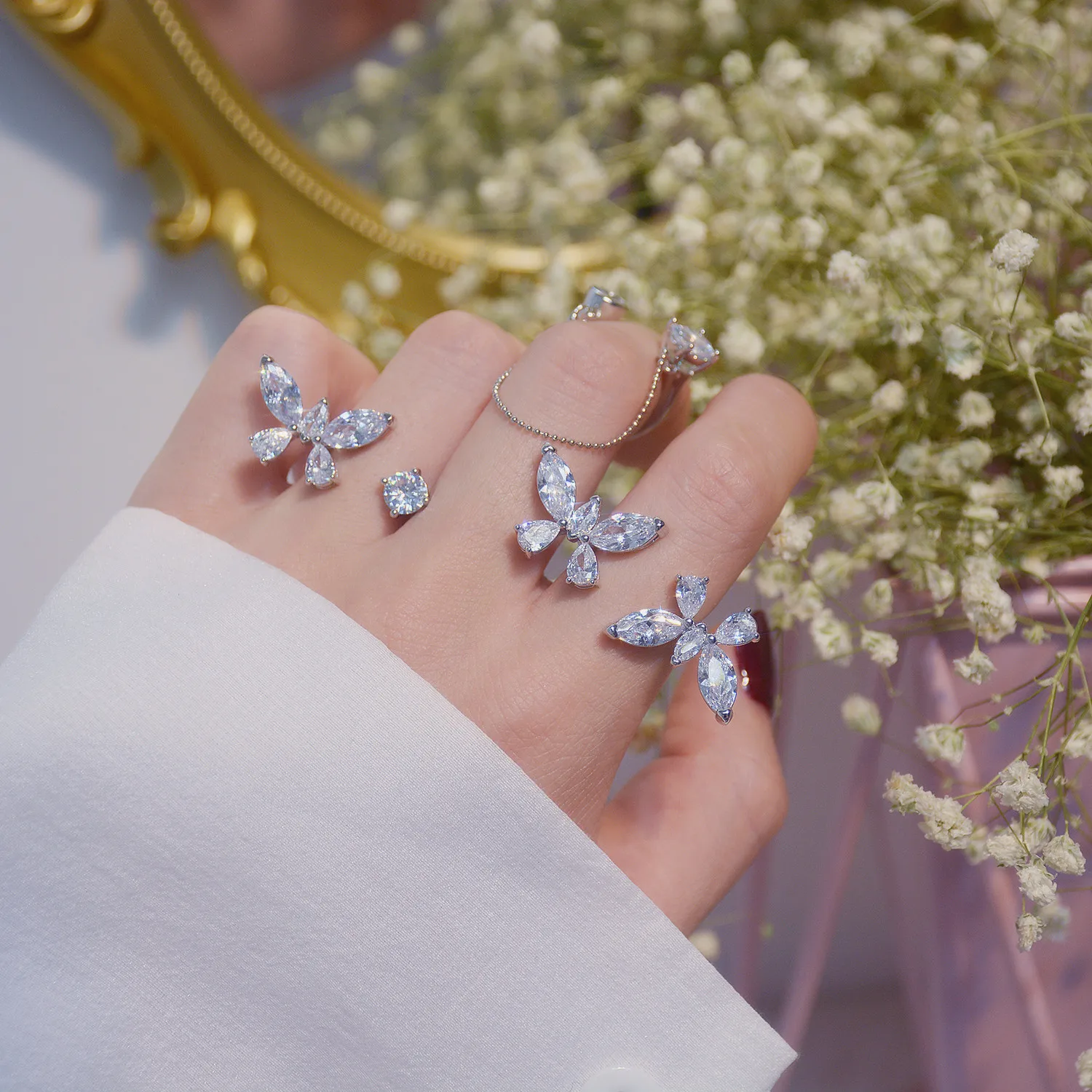 Diamond Butterfly Rings