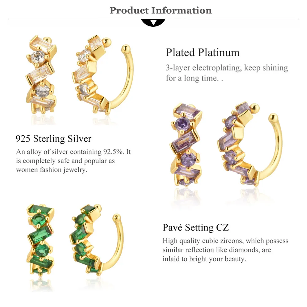 Dainty Baguette & Round CZ Conch Ear Cuff Earrings