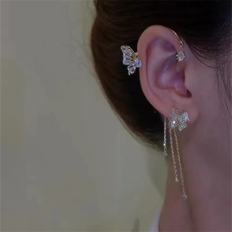 Sparkling Flower Butterfly Ear Cuff