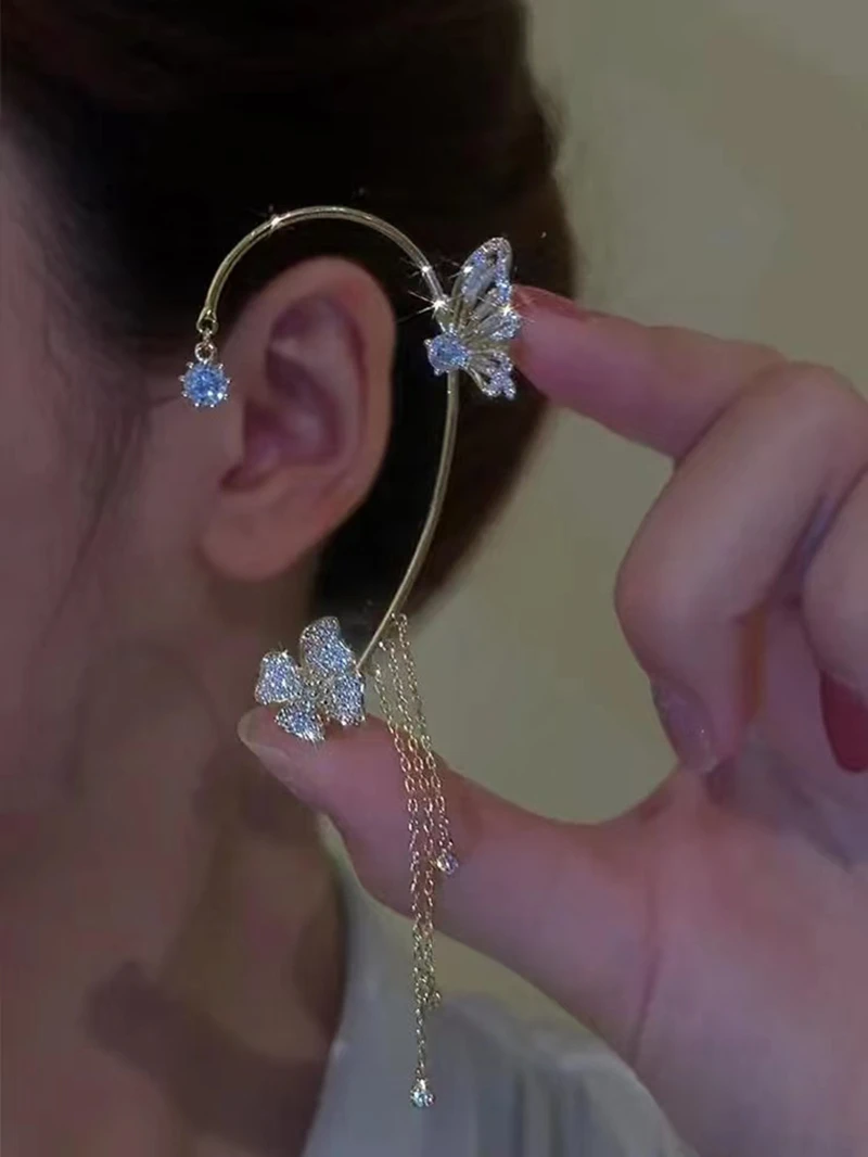 Sparkling Flower Butterfly Ear Cuff