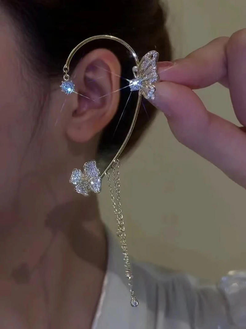 Sparkling Flower Butterfly Ear Cuff