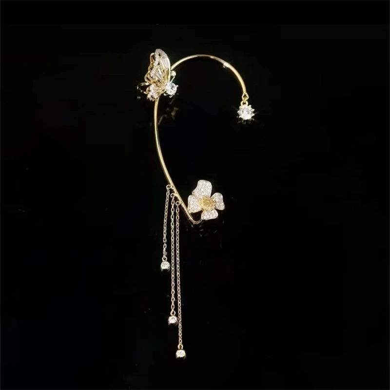Sparkling Flower Butterfly Ear Cuff