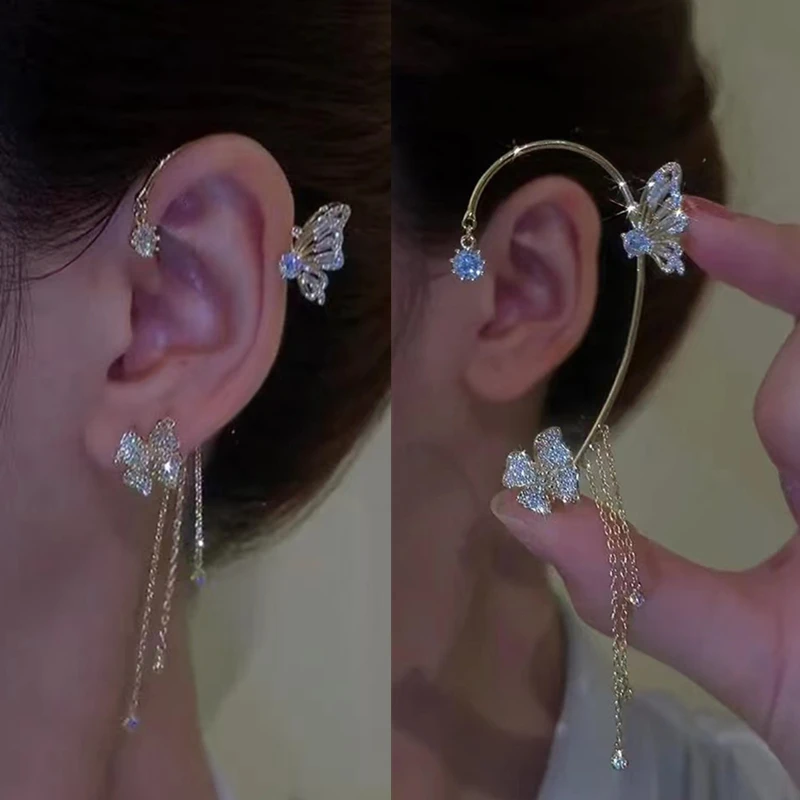 Sparkling Flower Butterfly Ear Cuff