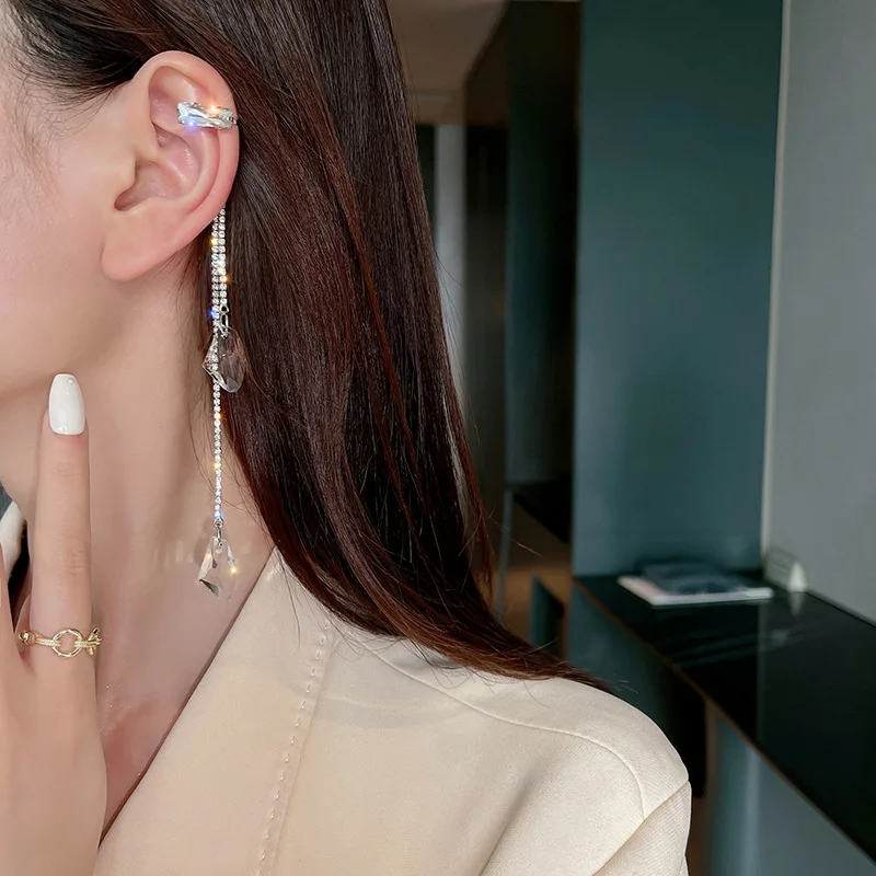 Long Crystal Tassel Ear Cuff