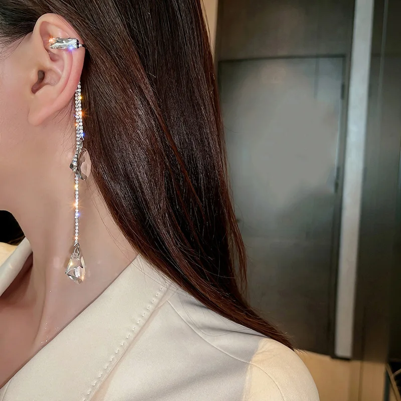 Long Crystal Tassel Ear Cuff
