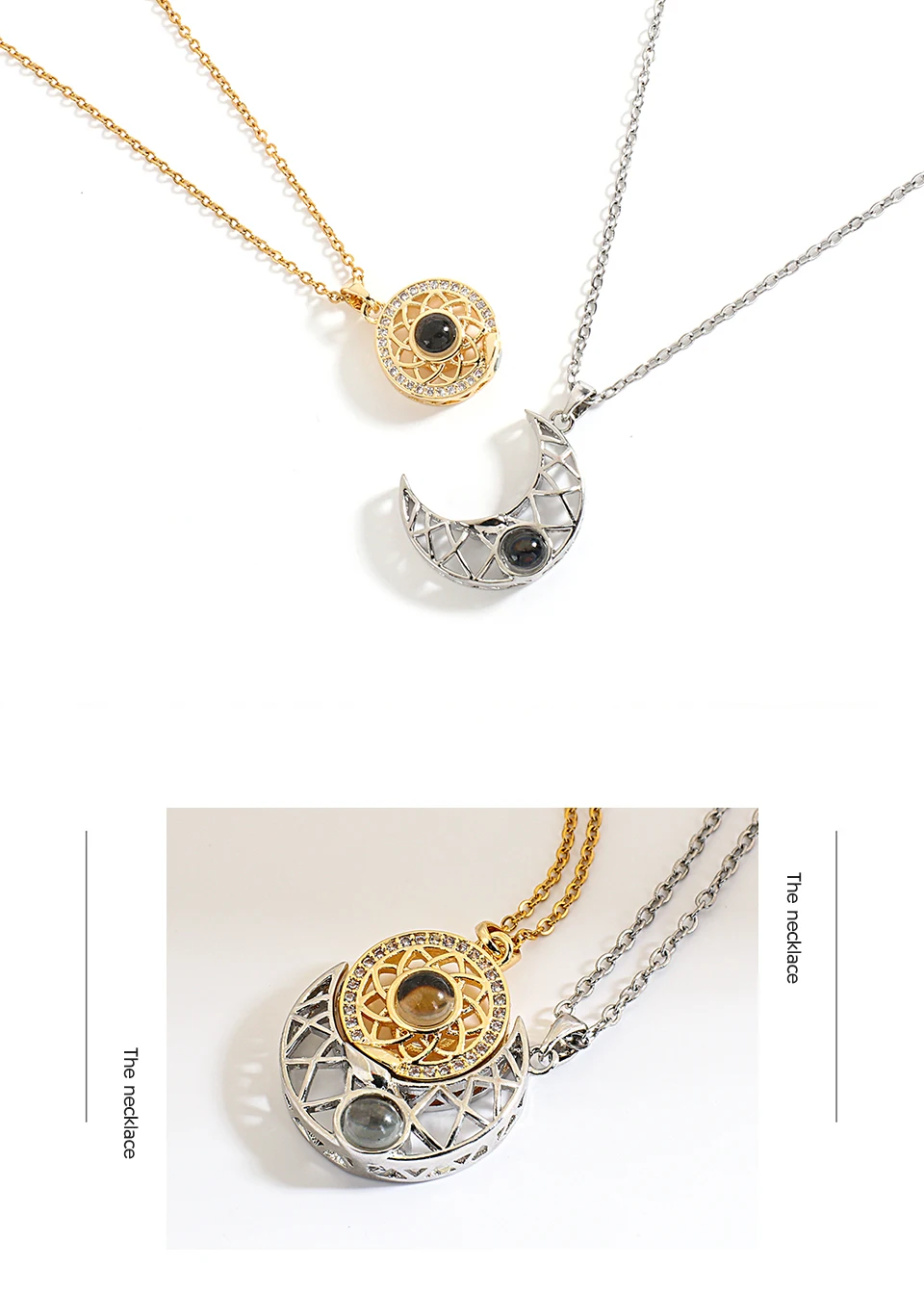 Magnetic Sun & Moon 100 Languages I Love You Projection Necklace