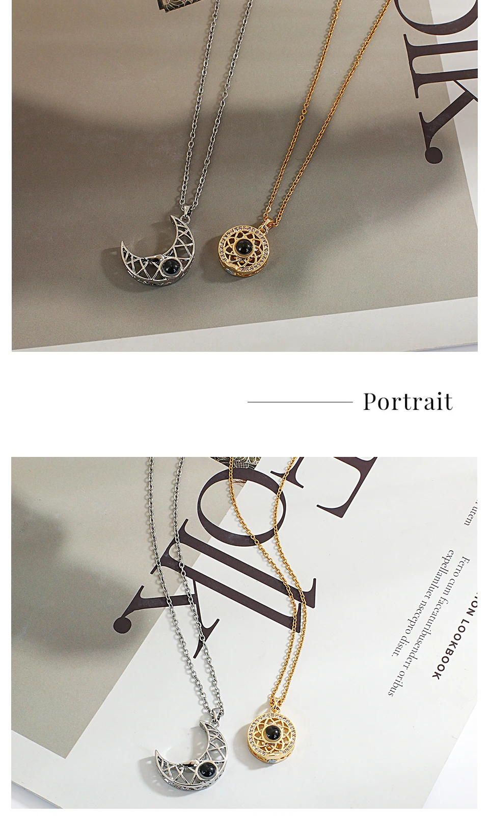 Magnetic Sun & Moon 100 Languages I Love You Projection Necklace