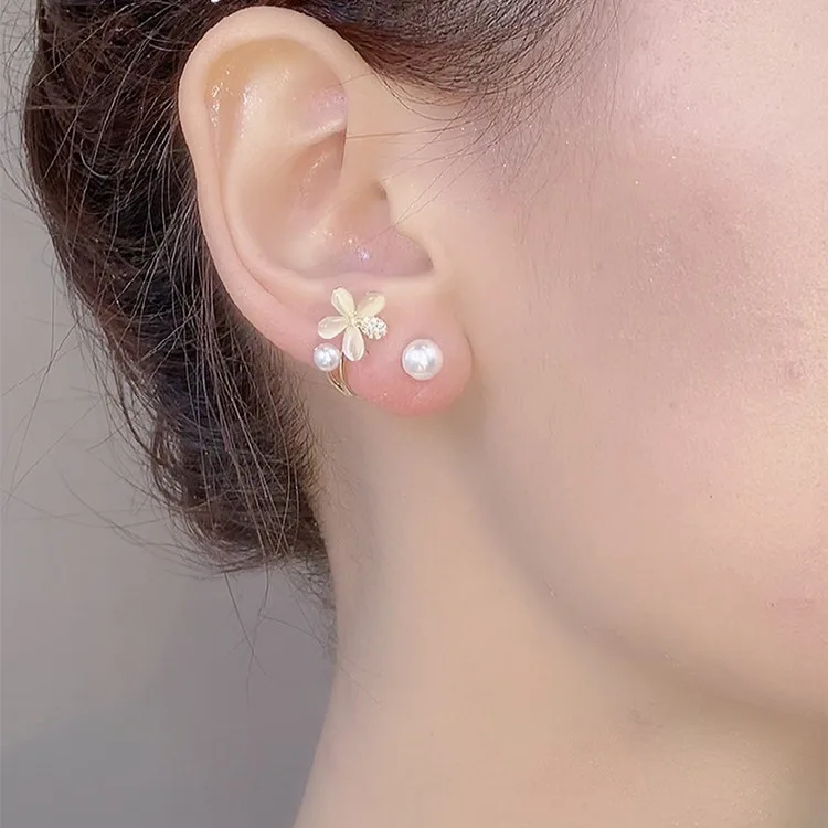 White Opals Flower Stud Earrings