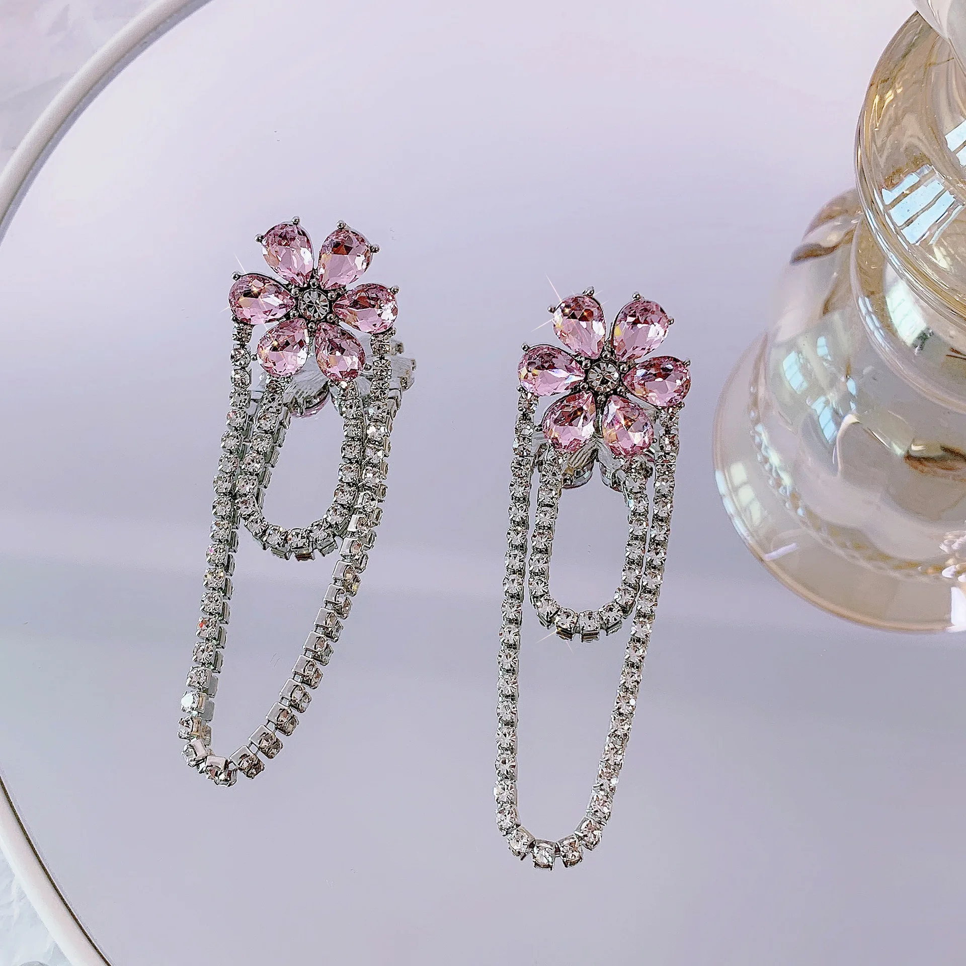 Flower Crystal Drop Earrings/Necklace
