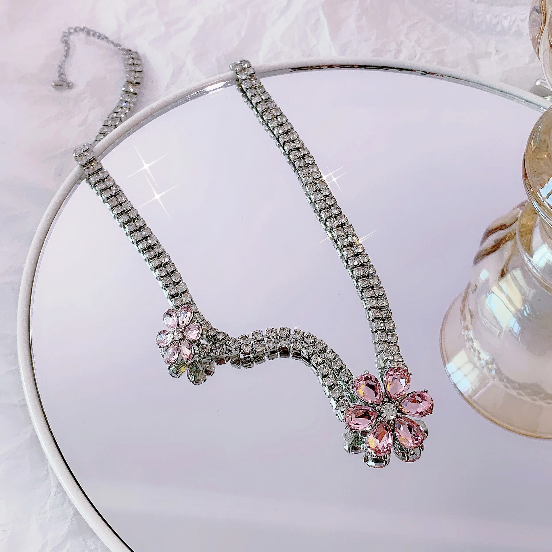 Flower Crystal Drop Earrings/Necklace