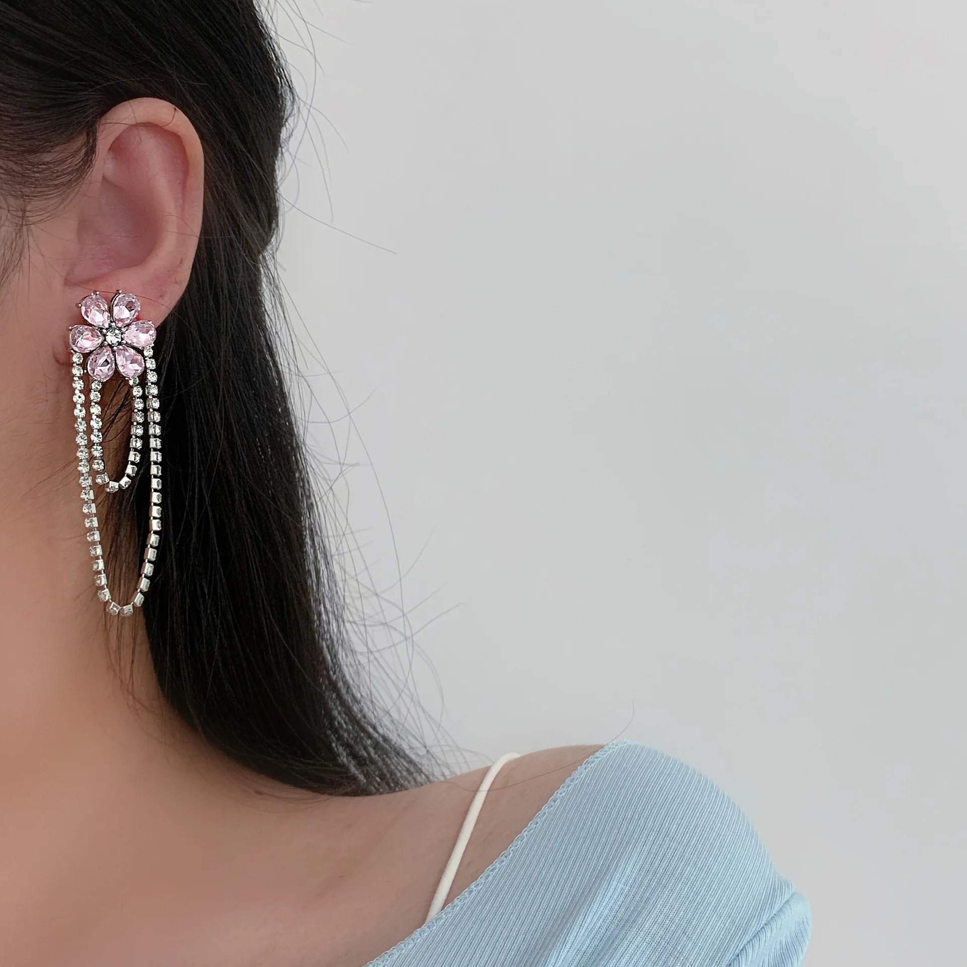 Flower Crystal Drop Earrings/Necklace