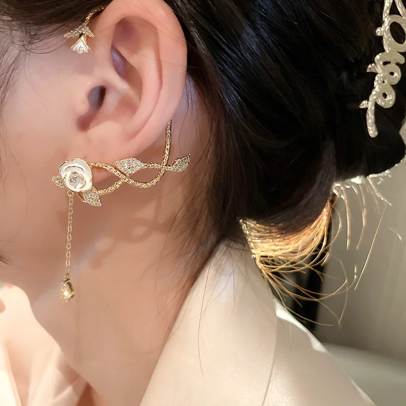 Gold Camellia Flower Ear Cuff