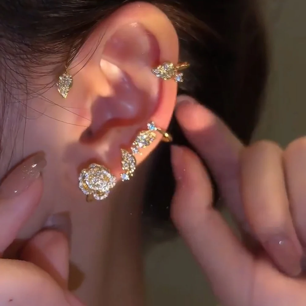 Sparkling Rose Flower Ear Cuff