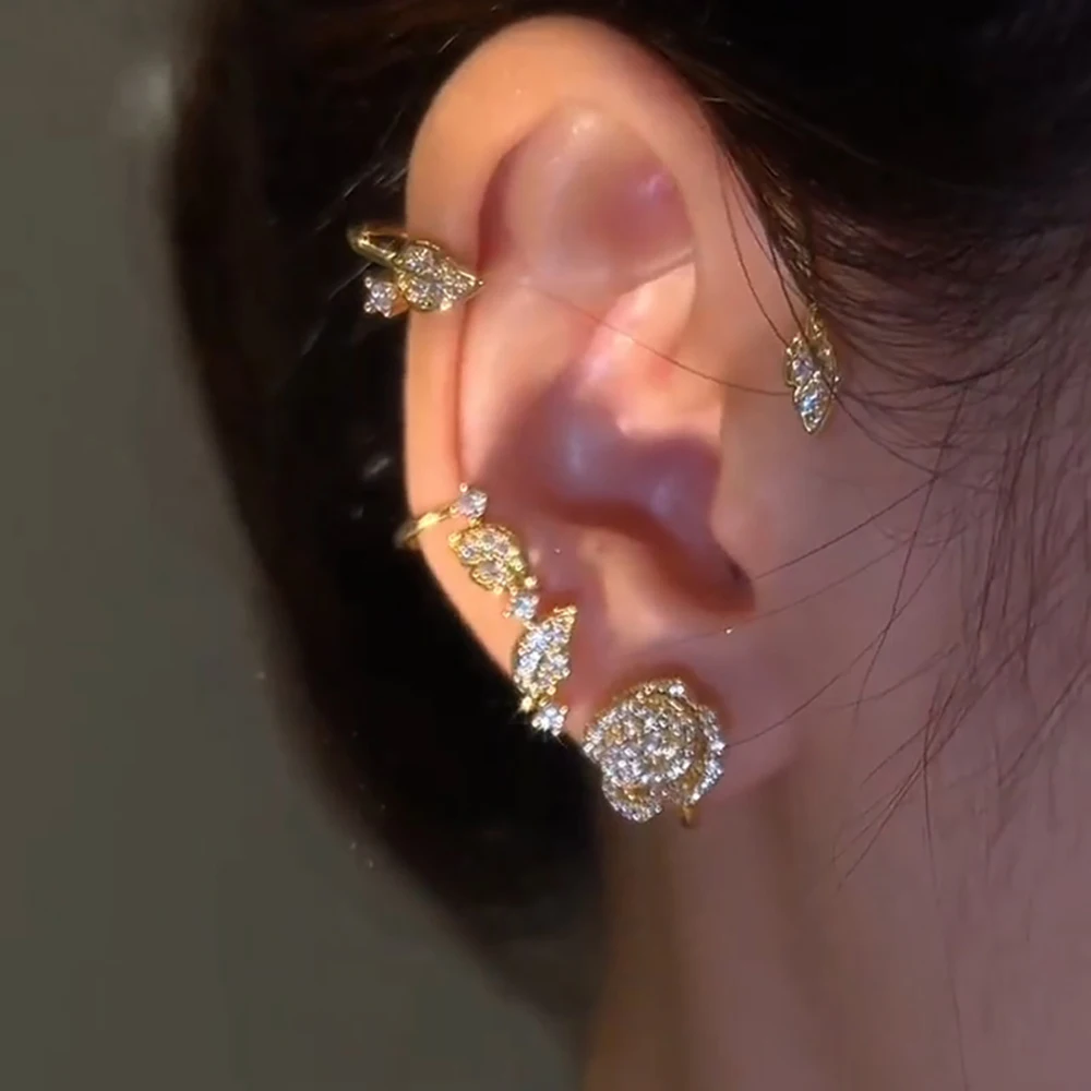 Sparkling Rose Flower Ear Cuff