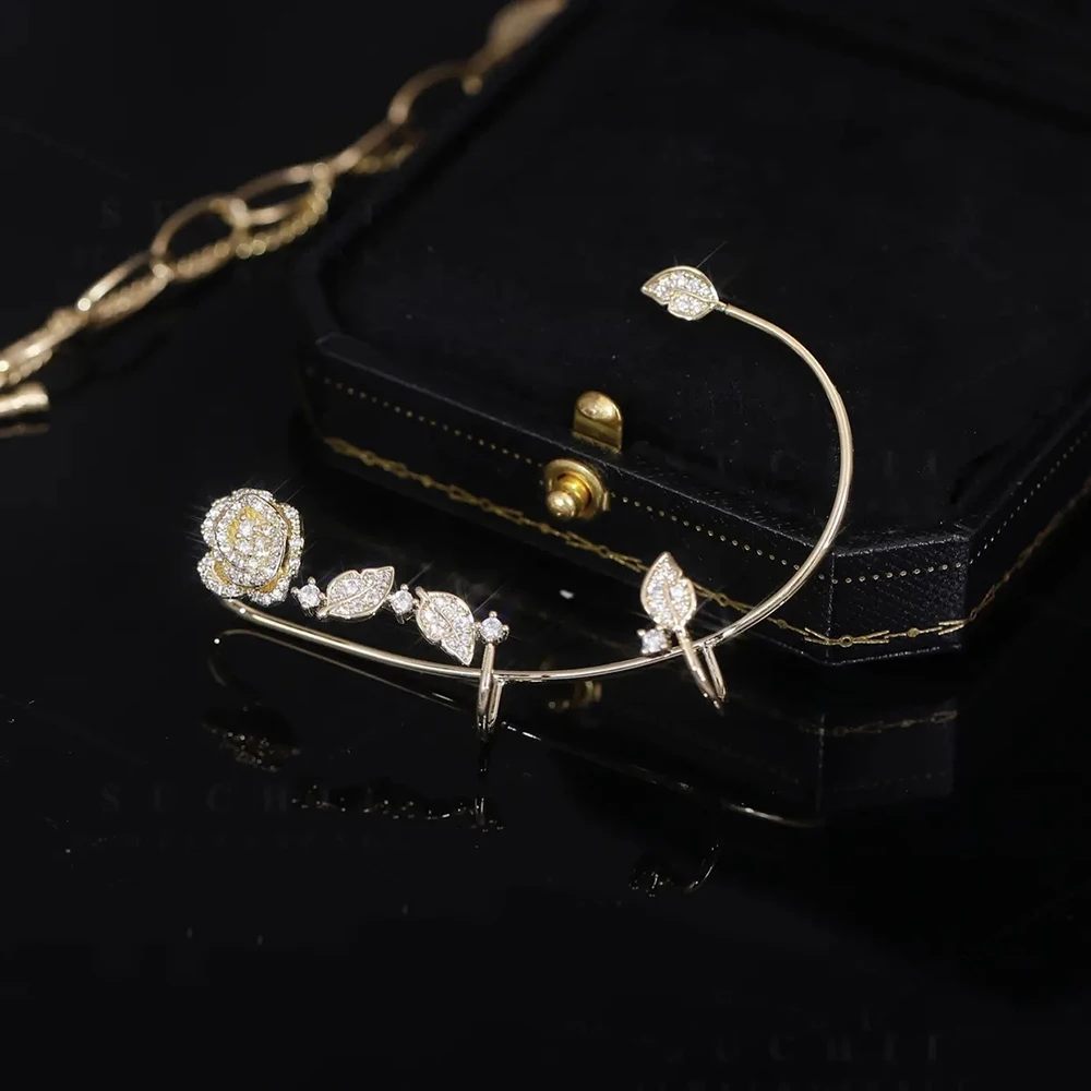 Sparkling Rose Flower Ear Cuff