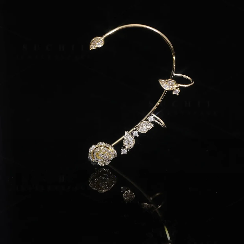 Sparkling Rose Flower Ear Cuff