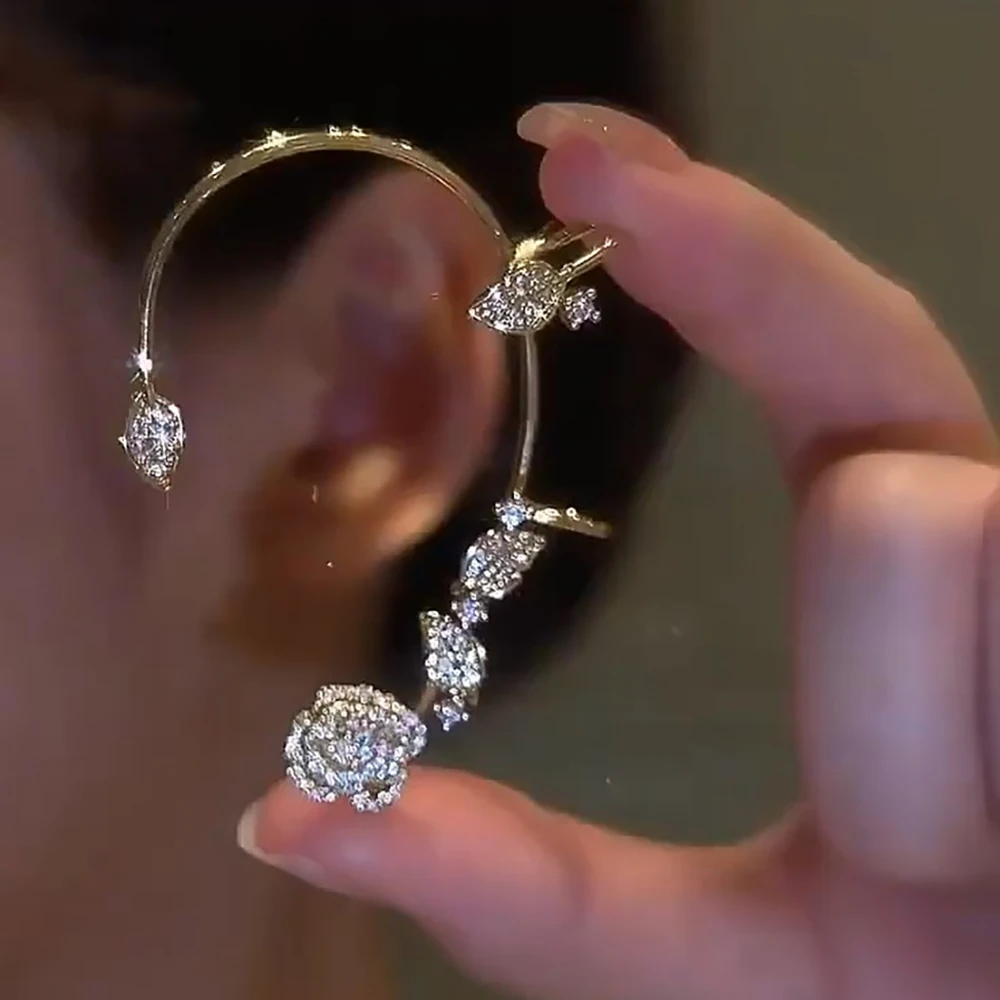 Sparkling Rose Flower Ear Cuff