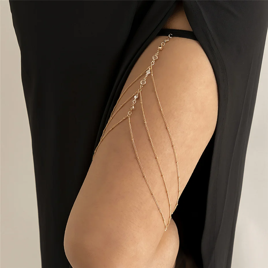 Bohemian Layered Rhinestone Inlaid Thigh Chain