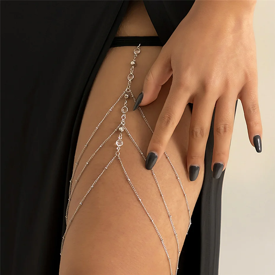 Bohemian Layered Rhinestone Inlaid Thigh Chain