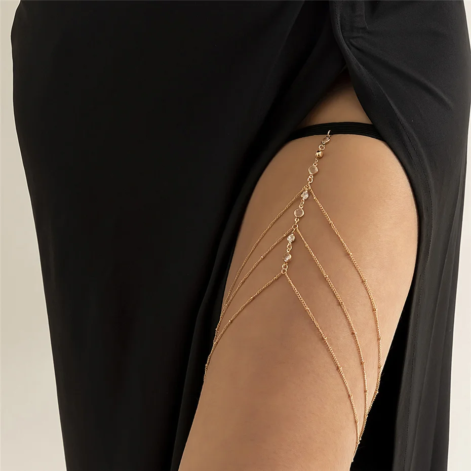 Bohemian Layered Rhinestone Inlaid Thigh Chain